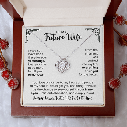 Future Wife Gift For Christmas, Anniversary, Birthday - Love Knot Gold Heart Necklace With Heartfelt Message Card