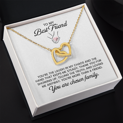 Best Friend Love And Appreciation Gift - Linked Hearts Gold Pendant Necklace  With Heartfelt Message Card