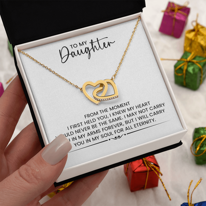 To My Daughter Gift For Christmas, Birthday, Graduation - Linked Hearts Gold Pendant Necklace  With Heartfelt Message Card