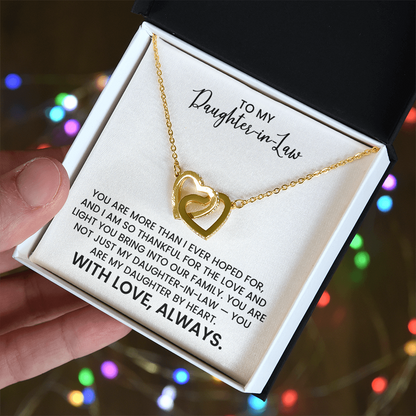 Daughter-in-Law Love And Appreciation Gift - Linked Hearts Gold Pendant Necklace  With Heartfelt Message Card
