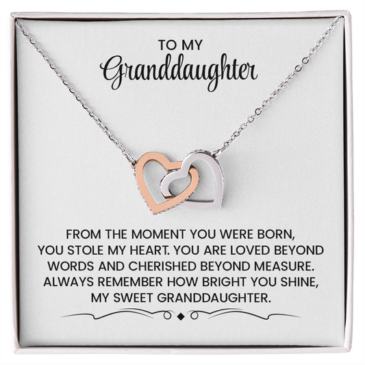 Granddaughter Gift For Christmas, Birthday, Graduation - Linked Hearts Gold Pendant Necklace  With Heartfelt Message Card