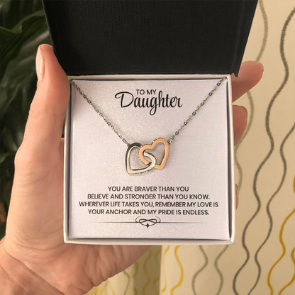 To My Daughter Love And Support Christmas, Birthday, Graduation Gift - Linked Hearts Gold Pendant Necklace  With Heartfelt Message Card
