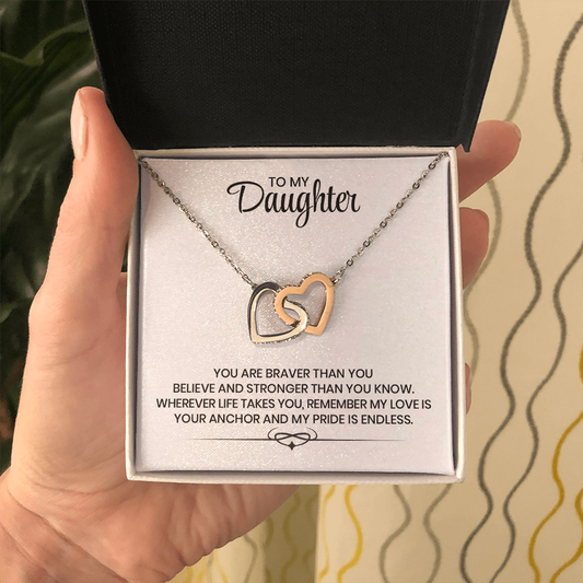 To My Daughter Love And Support Christmas, Birthday, Graduation Gift - Linked Hearts Gold Pendant Necklace  With Heartfelt Message Card
