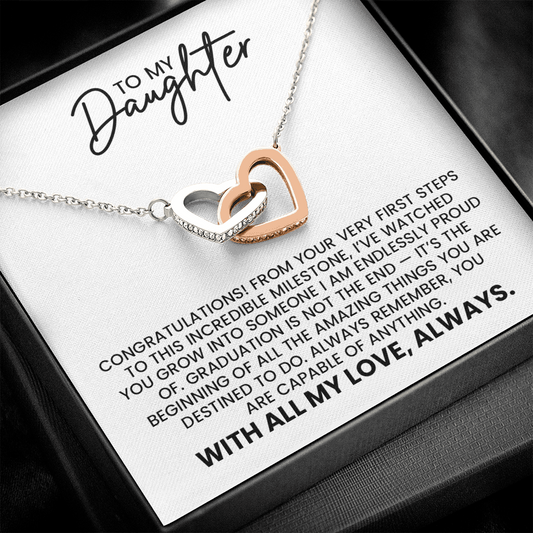 To My Daughter, Graduation, New Job, Special Accomplishment Gift - Linked Hearts Gold Pendant Necklace  With Heartfelt Message Card