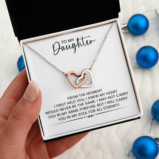 To My Daughter Gift For Christmas, Birthday, Graduation - Linked Hearts Gold Pendant Necklace  With Heartfelt Message Card