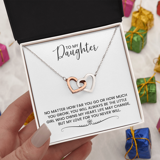 To My Daughter Gift For Christmas, Birthday, Graduation - Linked Hearts Gold Pendant Necklace  With Heartfelt Message Card