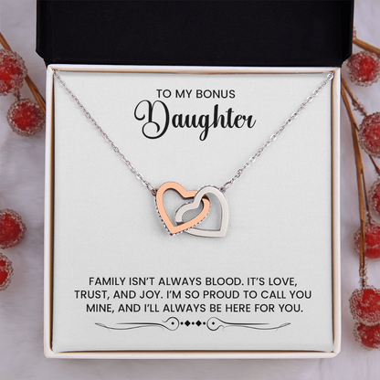 Bonus Daughter Love Gift - Linked Hearts Gold Pendant Necklace  With Heartfelt Message Card