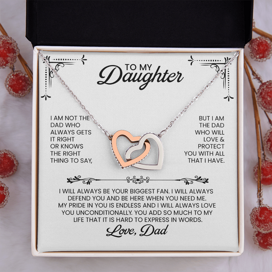 Daughter From Dad Gift For Christmas, Birthday, Graduation - Linked Hearts Pendant Necklace With Message Card