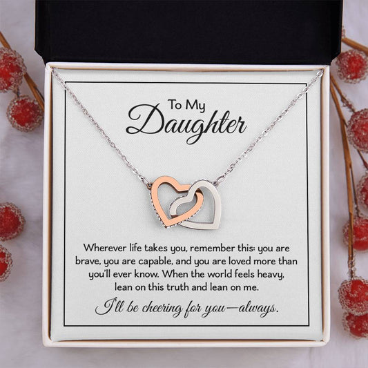 To My Daughter - Birthday, Graduation, Christmas Gold Linked Hearts Necklace  With Heartfelt Message Card