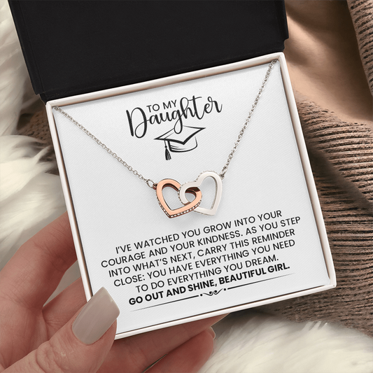 To My Daughter - Graduation Celebration Linked Hearts Gold Pendant Necklace  With Heartfelt Message Card