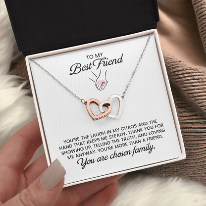 Best Friend Love And Appreciation Gift - Linked Hearts Gold Pendant Necklace  With Heartfelt Message Card
