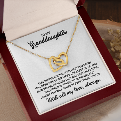 Gift For Granddaughter - Birthday, Christmas, Graduation, Special Occasion Linked Hearts Gold Necklace  With Heartfelt Message Card