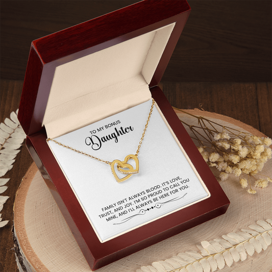 Bonus Daughter Love Gift - Linked Hearts Gold Pendant Necklace  With Heartfelt Message Card