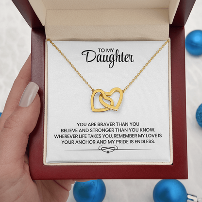 To My Daughter Love And Support Christmas, Birthday, Graduation Gift - Linked Hearts Gold Pendant Necklace  With Heartfelt Message Card