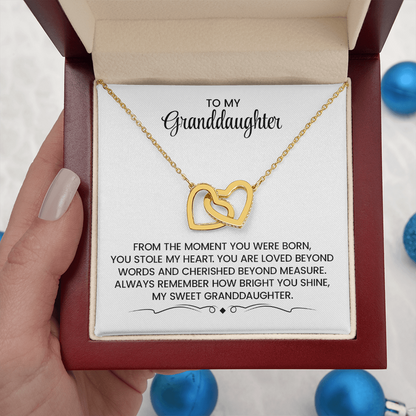 Granddaughter Gift For Christmas, Birthday, Graduation - Linked Hearts Gold Pendant Necklace  With Heartfelt Message Card