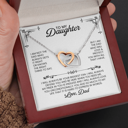 Daughter From Dad Gift For Christmas, Birthday, Graduation - Linked Hearts Pendant Necklace With Message Card