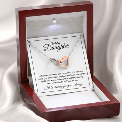 To My Daughter - Birthday, Graduation, Christmas Gold Linked Hearts Necklace  With Heartfelt Message Card