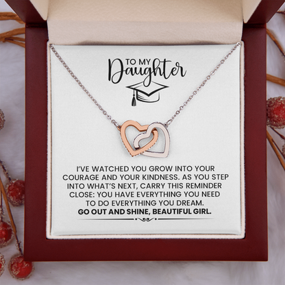 To My Daughter - Graduation Celebration Linked Hearts Gold Pendant Necklace  With Heartfelt Message Card