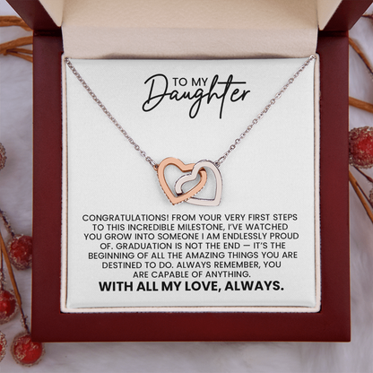 To My Daughter, Graduation, New Job, Special Accomplishment Gift - Linked Hearts Gold Pendant Necklace  With Heartfelt Message Card