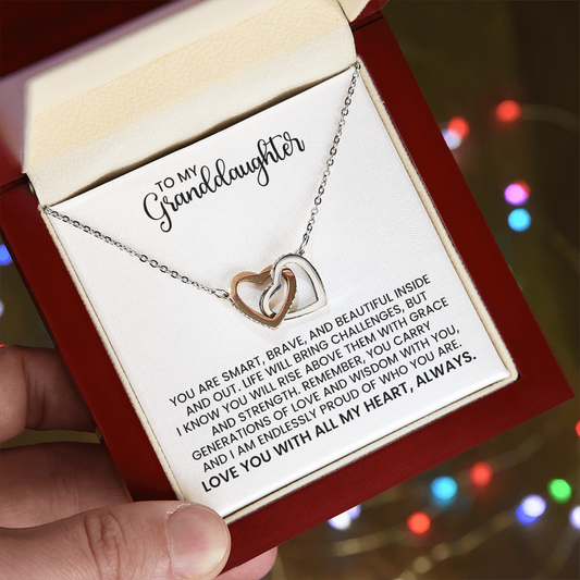 Granddaughter Christmas, Birthday, Graduation Gift - Linked Hearts Gold Pendant Necklace  With Heartfelt Message Card