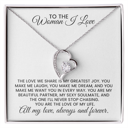 Woman I Love Christmas, Anniversary, Birthday For Wife, Girlfriend, Soulmate - Forever Love Gold Pendant Necklace  With Heartfelt Message Card