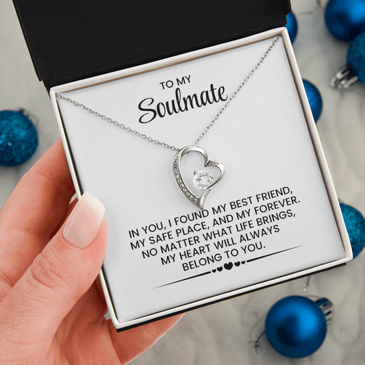 To My Soulmate, Christmas, Anniversary, Birthday Gift - Forever Love Gold Pendant Necklace  With Heartfelt Message Card