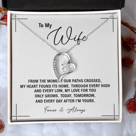 To My Wife - Birthday, Anniversary, Christmas Forever Love Gold Heart Necklace  With Heartfelt Message Card