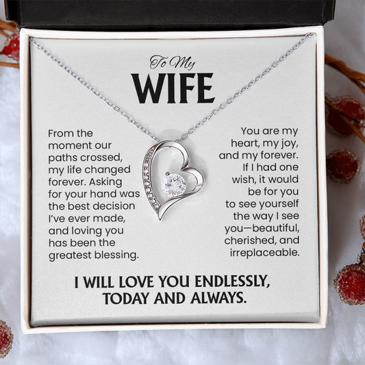 To My Wife Gift For Christmas, Anniversary, Birthday - Forever Love Gold Heart Pendant Necklace  With Heartfelt Message Card