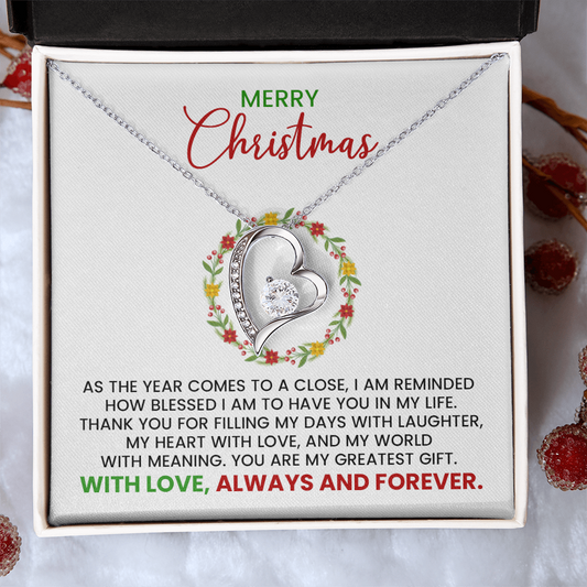 Merry Christmas Wife, Girlfriend, Soulmate Forever Love Gold Pendant Necklace  With Heartfelt Message Card