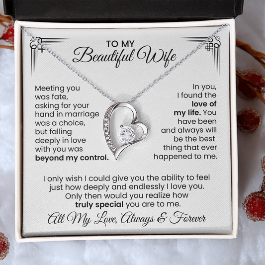 Beautiful Wife Anniversary Gift - Forever Love Heart Pendant Necklace  With Heartfelt Message Card
