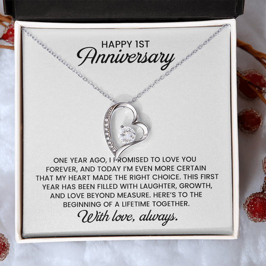 1st Anniversary Wife Gift - Forever Love Gold Pendant Necklace  With Heartfelt Message Card