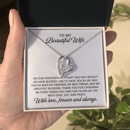 Beautiful Wife Anniversary Gift, Forever Love Gold Pendant Necklace  With Heartfelt Message Card