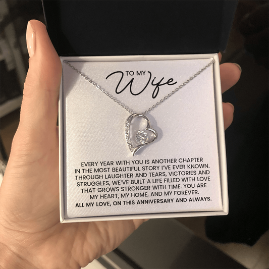 To My Wife, Anniversary Gift - Forever Love Gold Pendant Necklace  With Heartfelt Message Card