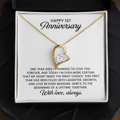 1st Anniversary Wife Gift - Forever Love Gold Pendant Necklace  With Heartfelt Message Card