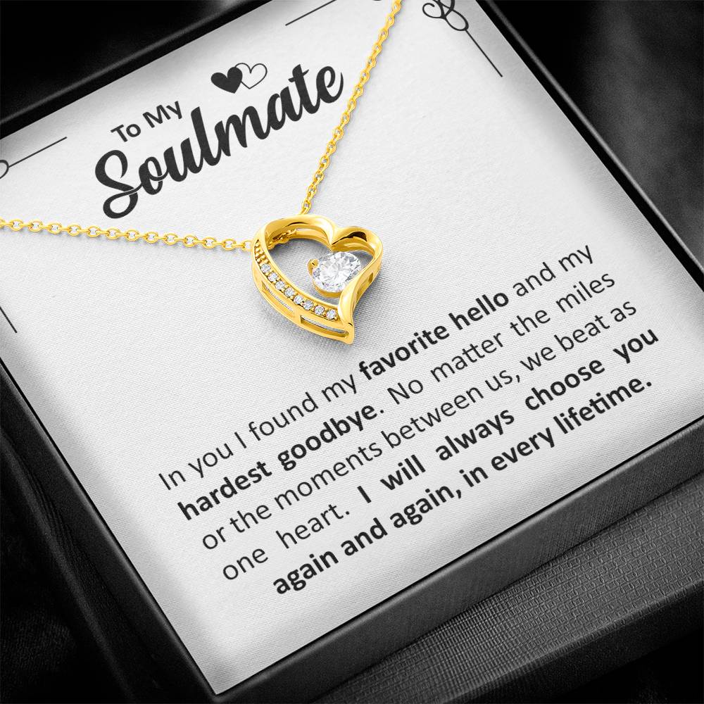 To My Soulmate - Anniversary, Christmas, Birthday Gold Heart Forever Love Necklace  With Heartfelt Message Card