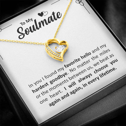 To My Soulmate - Anniversary, Christmas, Birthday Gold Heart Forever Love Necklace  With Heartfelt Message Card