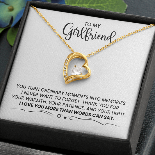To My Girlfriend - Christmas, Birthday, Anniversary Love Knot Gold Gift Necklace  With Heartfelt Message Card