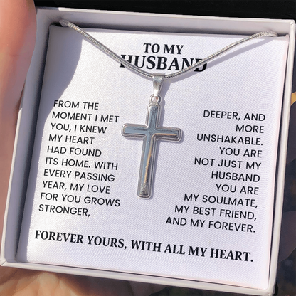 To My Husband - Christmas, Anniversary, Birthday Gift, Artisan Cross Gold Necklace  With Heartfelt Message Card