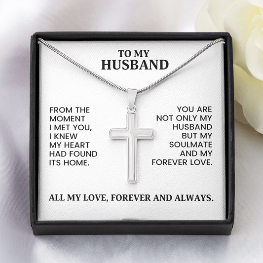 Husband Gift For Christmas, Anniversary, Birthday - Artisan Cross Gold Pendant Necklace  With Heartfelt Message Card