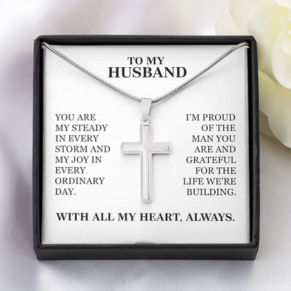To My Husband - Christmas, Anniversary, Birthday, Special Occasion Gold Cross Necklace  With Heartfelt Message Card
