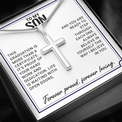 To My Son - High School Or College Graduation Gift From Mom Or Dad, Men's Cross Necklace  With Heartfelt Message Card
