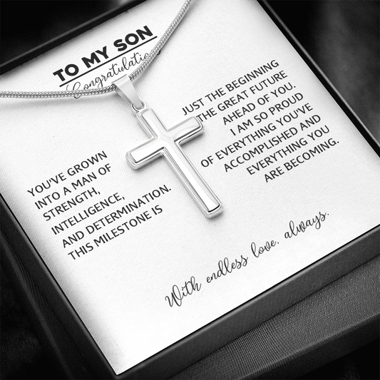 To My Son - Graduation Gift From Mom or Dad, High School or College Graduation Gift, Men's Cross Necklace  With Heartfelt Message Card