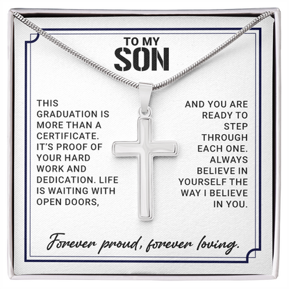 To My Son - High School Or College Graduation Gift From Mom Or Dad, Men's Cross Necklace  With Heartfelt Message Card