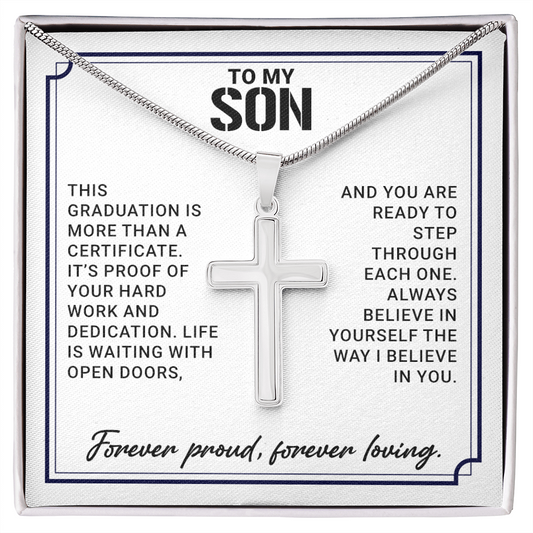 To My Son - High School Or College Graduation Gift From Mom Or Dad, Men's Cross Necklace  With Heartfelt Message Card
