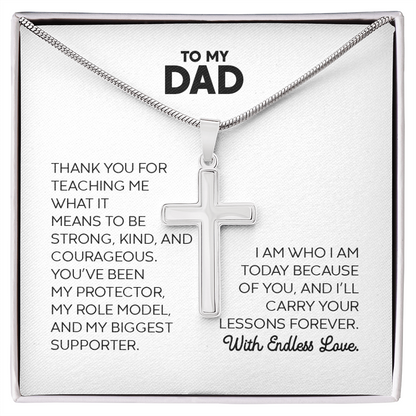 Dad Gift For Christmas, Birthday, Or Special Occasion - Artisan Cross Gold Pendant Necklace  With Heartfelt Message Card