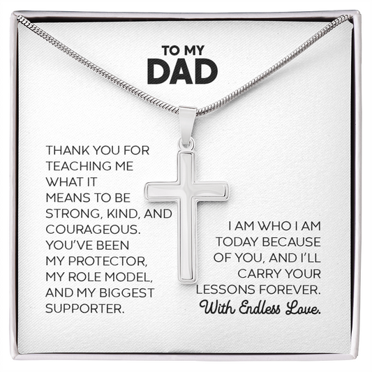 Dad Gift For Christmas, Birthday, Or Special Occasion - Artisan Cross Gold Pendant Necklace  With Heartfelt Message Card