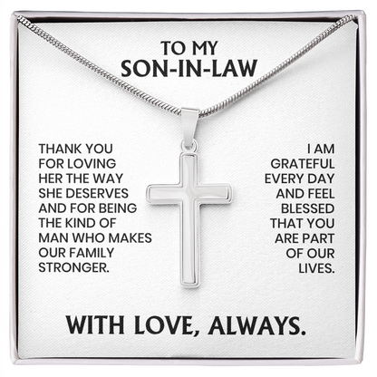 Son-In-Law Gift For Christmas, Birthday, anniversary - Artisan Cross Necklace With Message Card