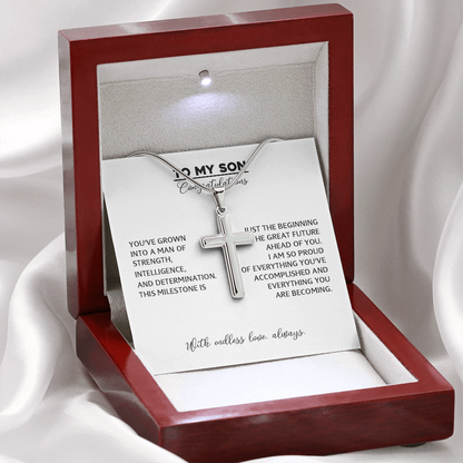 To My Son - Graduation Gift From Mom or Dad, High School or College Graduation Gift, Men's Cross Necklace  With Heartfelt Message Card