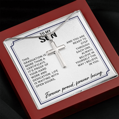 To My Son - High School Or College Graduation Gift From Mom Or Dad, Men's Cross Necklace  With Heartfelt Message Card