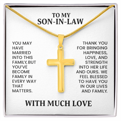 Son-in-Law Gift For Christmas, Birthday, Anniversary - Artisan Cross Necklace With Message Card